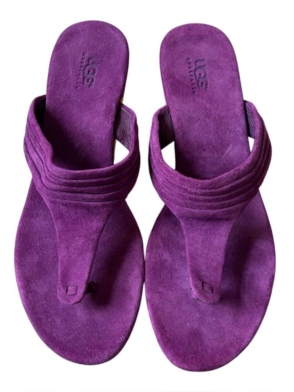 UGG Australia Purple(Boysenberry) Zamora Thong Slip On Suede Wedge Sandal;Size 7